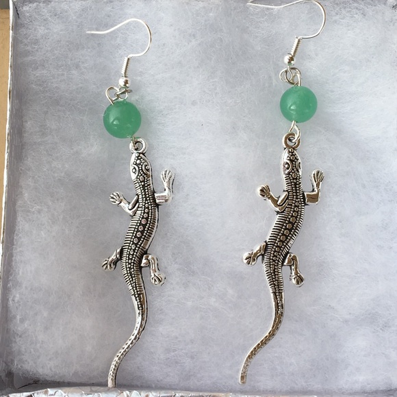 PeaceFrog Jewelry - Green Aventurine Long Lizard Earrings